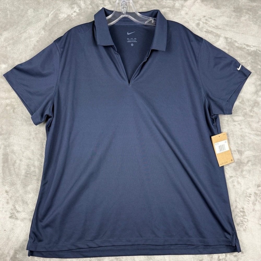 NWT Nike Golf Womens XXL Navy Blue V-Neck Short Sleeve Polo Shirt